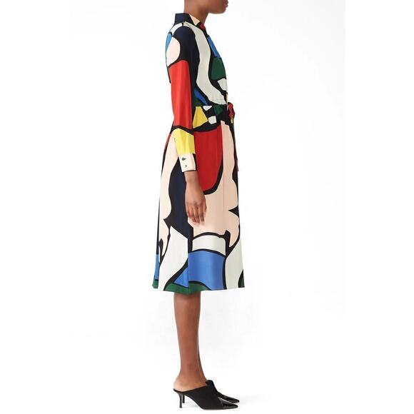 Chinti & Parker Circus Dress Silk Long Sleeve Midi Abstract Print Multicolor 4 - Picture 3 of 12
